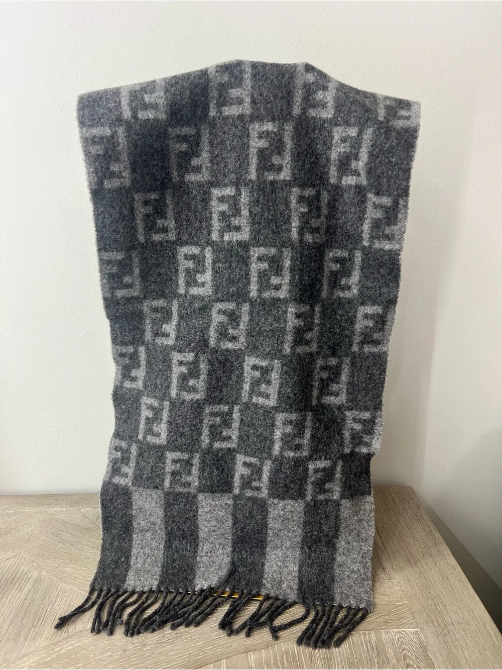 Fendi Unisex Monogram Wool Scarf in Gray
